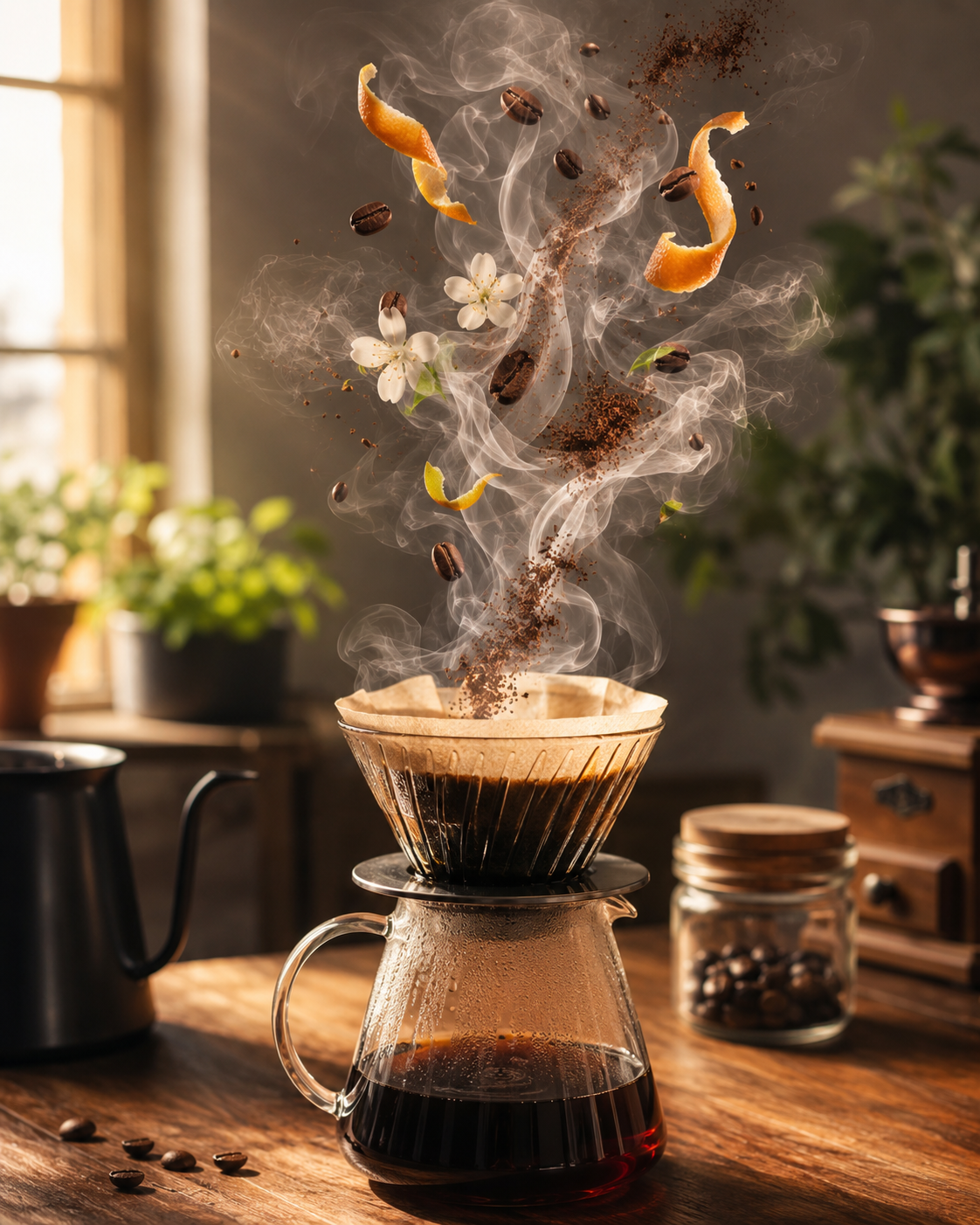 Taze demlenmiş kahvenin aromasını temsil eden specialty coffee görseli