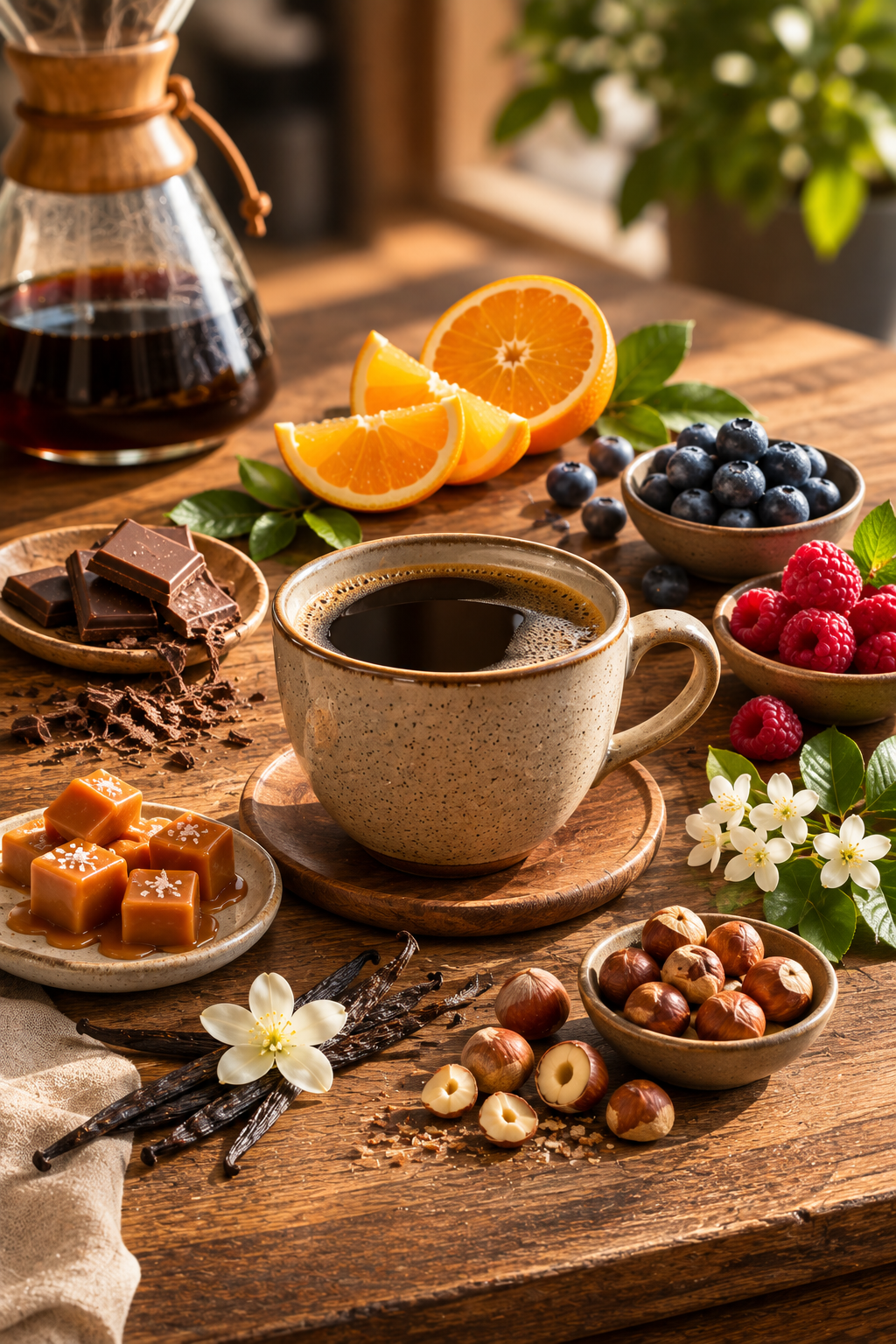 Kahvede hissedilen tat notalarını temsil eden kahve ve aroma bileşenleri